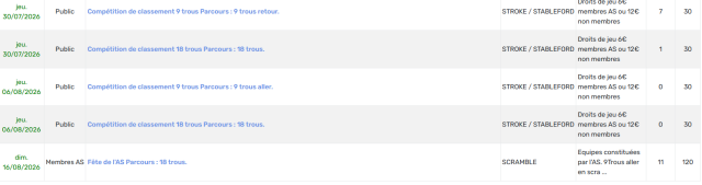 Calendrier des Comp�titions