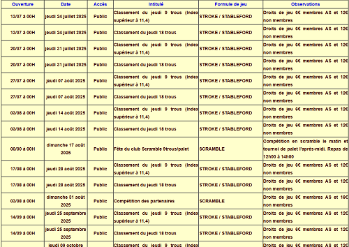 Calendrier des Comp�titions