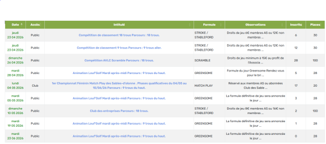Calendrier des Comp�titions